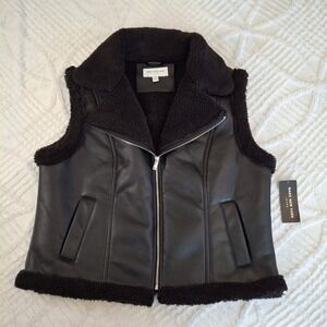 Marc New York Womens Plus Size 1X Black Faux Leather/Shearling Zipper Vest NWT